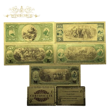 6pcs/lot Valoare de Colectie 1875 An Colorate America de Bancnote 1 5 50 100 1000 Dolari Bancnote în Placat cu Aur De Colectie