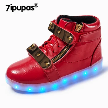 7ipupas mare sus pantofi Roșii de lumină led copii adidasi baieti hardware Metal Cârlig&Bucla pantofi copii 11 culori stralucitoare pantofi pentru fete