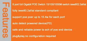 8 port Gigabit POE Switch 10/100/1000M comutator ieee802.3af/at