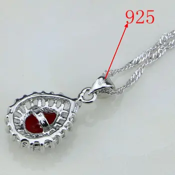 925 de Bijuterii de Argint Roșu Cubic Zirconia Alb Zircon Bijuterii Seturi Pentru Femei Nunta Cercei/Pandantiv/Colier/Inel 3PCS
