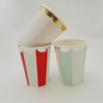 9oz Cupe de inghetata de Aur/Argint Petrecerea de Ziua Pahare de Hârtie Roz/Rosu/Menta cu Dungi Recipiente de Unică folosință pentru Copii Favoruri de Partid