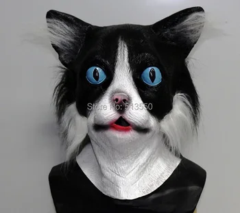 Adult Latex Pisoi Kitty W/ Blana Animalelor De Companie Costum De Cauciuc Negru Masca Pisica