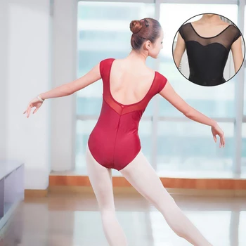 Adult Tricou Plasă De Femei Balet-Dans Purta Haine Întinde Spate Scăzut Gimnastica Tricou Body