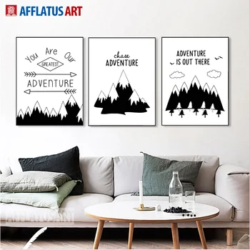 AFFLATUS Alb Negru Munte Săgeată Arta de Perete Postere Si Printuri Panza Pictura desen Animat Poze de Perete Pentru Camera de zi Decor Acasă