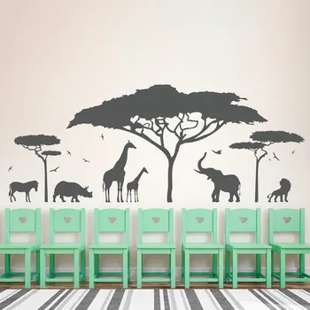 African Safari Perete Decal Vinil Arta, Autocolant Zoo Natura Girafa Pepinieră Elefant Detașabil Tapet Dormitor Decor DIY copil WW-189