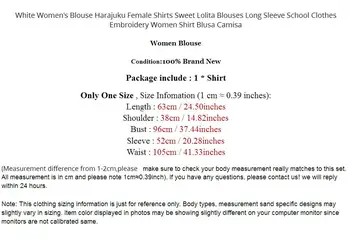 Alb Bluza Femei Harajuku Feminin Tricouri Dulce Lolita Bluze cu Maneca Lunga, Haine de Școală Broderie Tricou Femei Blusa Camisa