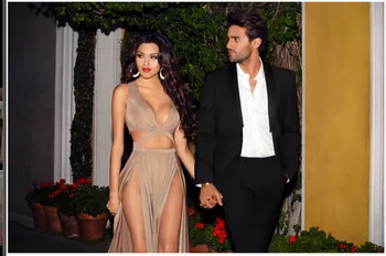 Alb/roșu Celebritate Kim Kardashian Adânc V Gâtului fără mâneci Split Maxi Bal Rochie Mare Parte Fantă Dublă de Seara Lungi Rochie de Petrecere