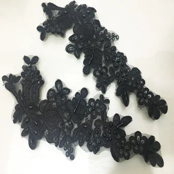 Alb și Negru cablul de mireasa dantelă florale Aplicatiile / dantela motiv pentru vânzarea 27*12 cm 5 perechi/Lot