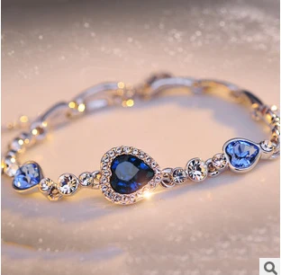Albastru inima brățară de cristal femme/coreeană, femei de lux bijuterii en-gros/pulseras mujer/pulseiras/brazalete/pulceras mujer/bijoux