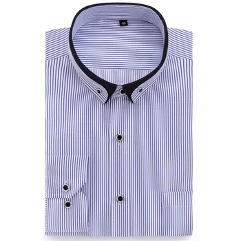 Alimens & Blând Bărbați rochie casual camasa maneca lunga plus dimensiune 8xl 7xl 6xl ridicat de bumbac stil de moda cu Dungi de culoare alb-albastru
