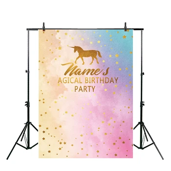 Allenjoy acuarelă unicorn tema ziua fondul petrecere stele desert banner colorat curcubeu de Fundal baby photo booth