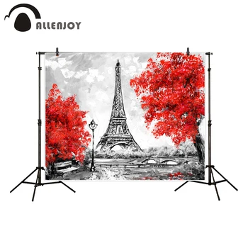 Allenjoy fotografie fundal copac Roșu negru alb peisaj Paris Turnul romantic pictură în ulei stil de fundal fotografica
