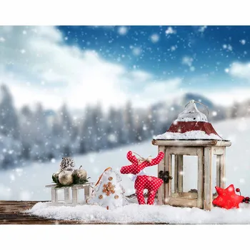Allenjoy Zăpadă de munte, deal, copac, iarnă bokeh jucărie elan stele din lemn de bord fundal pentru fotografia de decoratiuni de craciun pentru casa