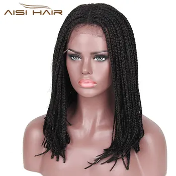 Am o peruca Sintetica Dantelă în Fața Peruca Ombre Roșu Bob Părul Negru African American Împletitură Negru Peruci pentru Femei Temperatură Ridicată de Fibre