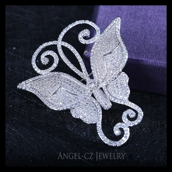 ANGELCZ Fluture Vii Design Plin Micro Inlay Cubic Zirconia Cristale Nunta Mare Brosa Pentru Mireasa Bijuterii de Lux BP012