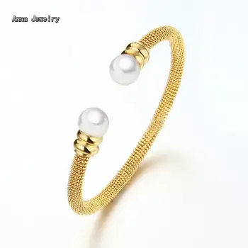 Anna Desene Originale Steel Țese Perle Brățară,Stil Simplu Prelungit cu Lanț Dublu de Perle,de Moda Deschis Brățară Pentru Femei
