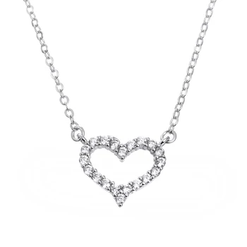 Argint 925 romantic dragoste inima strălucitoare de cristal doamnelor'pendant coliere lanț scurt de bijuterii cadouri pentru femei en-gros