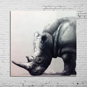Arta Pop Animale de Mână-pictat puternic rinocer Ulei Tablou Modern Abstract Imagine Animal Panza Deco, Arta de Perete