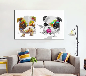 Artist de Design Nouă Pictură în Ulei pentru Living Decor lucrate Manual Câine Drăguț Cupluri Arta de Perete Tablou Abstract Animale de Companie Ulei de Imagine