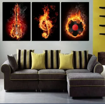 Artă înrămate 3 panoul de foc fierbinte pictura pictura perete de ardere instrumente muzicale articolul pe canvas wall art pictura gratuit shipp