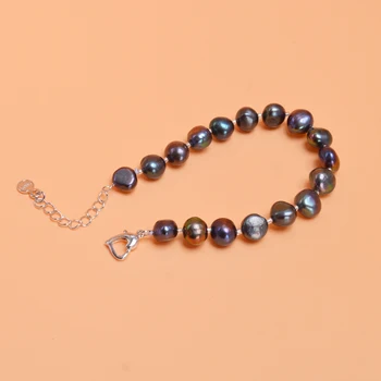 ASHIQI Genuine Negru de apă Dulce Pearl Gray Bratari 9-10mm Baroc Perla Naturala pentru femei
