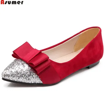 ASUMER negru roșu moda primavara toamna doamnelor pantofi singur deget a subliniat casual bling casual femei pantofi plat plus dimensiune 33-46