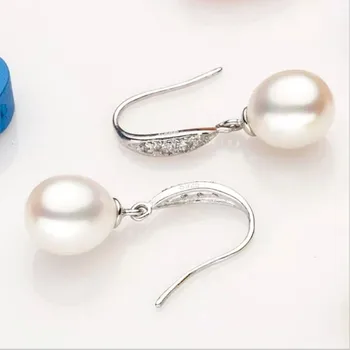 Autentic de Lux argint 8-9mm picătură de apă naturale Drop Perla Cercei de nunta perla Cercei Pentru femei cu transport Gratuit