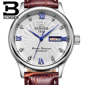 Autentic de Lux Elveția BINGER Brand Bărbați automat mechanical ceas curea din piele safir rezistent la apa de afaceri transport gratuit