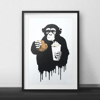 Auto-cadou de Crăciun, Banksy Decor Pop Fast-Food Maimuță, Canvas Wall Art Postere si Printuri, Picturi pentru Decor pentru Bar