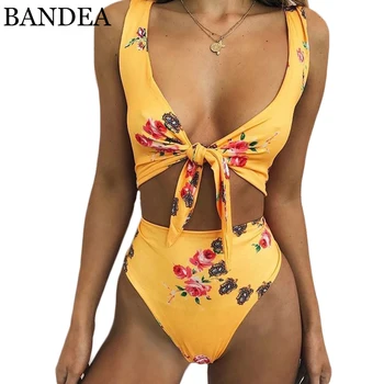 BANDEA 2018 Talie Mare costum de Baie cu Print Floral Set de Bikini Sexy Cut Mare de Costume de baie Push Up Costum de Baie Femei Dantelă Sus Biquini