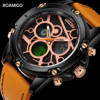 Barbati Ceasuri Sport BOAMIGO brand de Moda Cuarț Ceasuri de Calitate Analogic Digital Wristwathes Piele Cadou Ceas Relogio Masculino