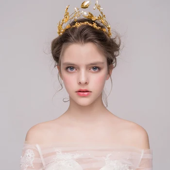 Baroc Aur Margele Coroana Nunta Tiara de Mireasa Accesorii de Par floare de aur perla bentita Femei Nupțial Diadema Diademe