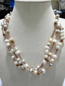 Baroc De Apă Dulce Colier De Perle Cu Piele Multistrat Maro Pentru Femei Casual Alb Multicolor Perle Naturale