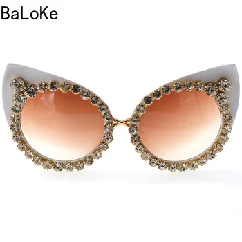 Baroc Stras ochelari de Soare Femei Ochi de Pisica Femei Ochelari de Soare pentru Femei de Lux, Design Negru Cazul Gratuite Supradimensionate Nuante 2018