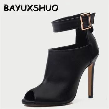 BAYUXSHUO Nou Brand Femei Pompe Sexy Peep Toe Glezna cu Cataramă de închidere cu Fermoar Tocuri inalte Gladiator Sandale Stiletto Roman Pantofi de Partid Femeie