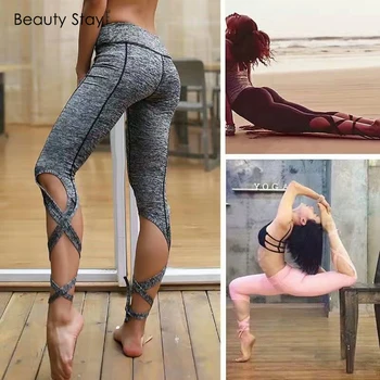 BeautyStay Negru Balerina Pantaloni 2017 Femei Treacă Linia De Bumbac Casual, Talie Mare Pantaloni Sexy Dans Balet Decupate Sexy Leggins