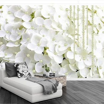 Beibehang Personalizat tapet modern, simplu flori albe perle 3D stereo bijuterii de fundal pictura murala de perete tapet papel tapiz