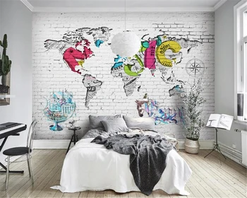 Beibehang Tapet mural Living, Dormitor, TV Fondul Zid de Cărămidă Graffiti Harta Lumii fundal Fundal pentru pereți 3 d
