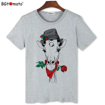BGtomato moda barbati maneca scurta girafa black rose Imprimate t-shirt Om O-gât rece topuri