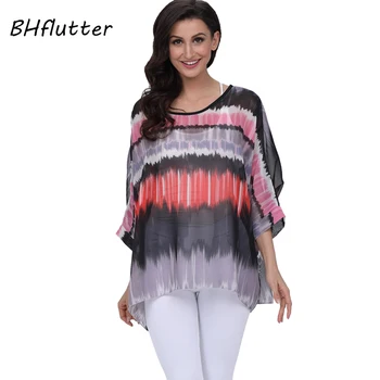 BHflutter 2018 Femei Bluza Tricou Plus Dimensiune 4XL 5XL 6XL Batwing Maneca Topuri Șifon Florale Imprimare Casual, Bluze de Vara Blusas