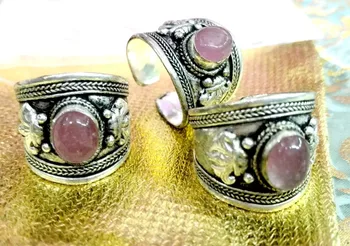 Bijuterii de moda Roz de Cristal Inel Larg Tibet Argint Budismul Nepal Inel Reglabil Unisex Cadou un inel