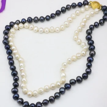 Bijuterii de nunta real natural alb de apă dulce 7-8mm margele perla 2 randuri colier declarație de moda pentru femei lanț 17-18inch B3240
