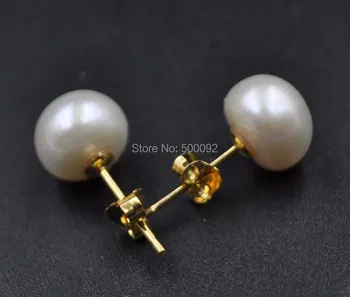 Bine autentic 8.5-9mm alb buton de cultură pearl prezon cercei argint 925
