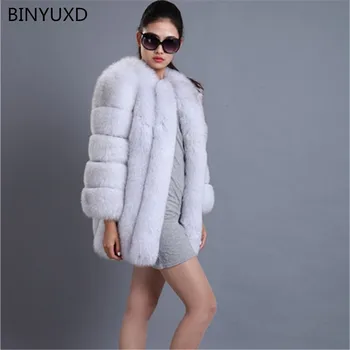 BINYUXD Hot Nou Moda de Înaltă calitate Haină de Blană de Vulpe pentru Femei haina de Iarna Mediu-Lung de Lux Haină de Blană de sex Feminin Jacheta Palton Haina Nurca