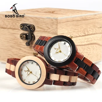 BOBO PASĂRE Două-ton Ceasuri din Lemn Ceas pentru Femei Brand Design Quartz Lady Ceasuri in Cutie de Lemn Accepta Personaliza