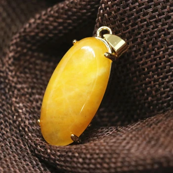Boemia moda femei drop pandantiv galben calcedonie, jad-uri forma ovala se potrivesc diy lanț colier de aur-bijuterii de culoare 15*30mm B1851