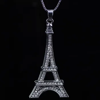 Bonsny Lanț 2017 Nou Colorat de Cristal Turnul Eiffel Clădire colier de Blocare Pandantiv din Aliaj de Farmec Înger Bijuterii Pentru Femei, Cadou