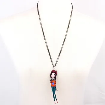 Bonsny lanț lung papusa colier pandantiv acrilic accesorii primavara-vara de design drăguț fete figura femeie moda bijuterii