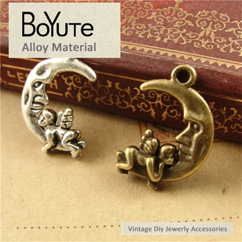 BoYuTe (60 Buc/Lot) 16*22MM Bronz Antic Argint Placat cu Metal Luna Înger Pandantiv Farmecele pentru a Face Bijuterii Diy Manual