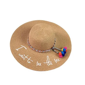 Brand 2017 Scrisoare Broderie Capac Mare Refuz Doamnelor Vara Pălărie De Paie Tineret Pălării Pentru Femei Umbra Palarie De Soare Pe Plajă Capace De Petrecere A Timpului Liber